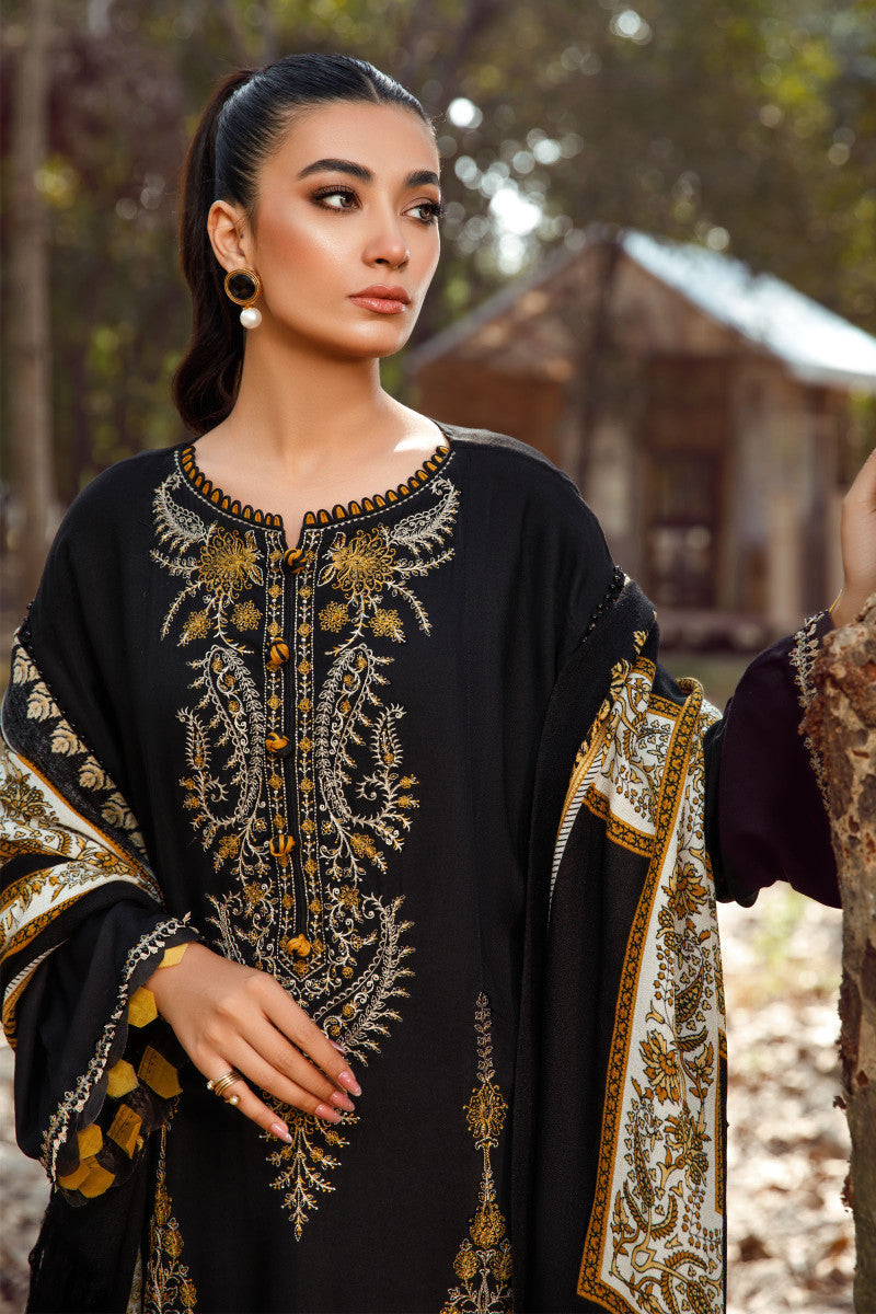 3 Piece - Maria B Dhanak Full Heavy Embroidered Suit with Digital Print Wool Shawl (Unstitched)