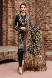 3 Piece - Maria B Dhanak Embroidered Suit with Dhanak Embroidered and Printed Shawl (Unstitched)