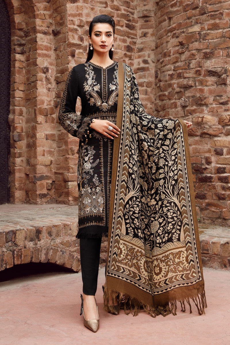 3 Piece - Maria B Dhanak Embroidered Suit with Dhanak Embroidered and Printed Shawl (Unstitched)