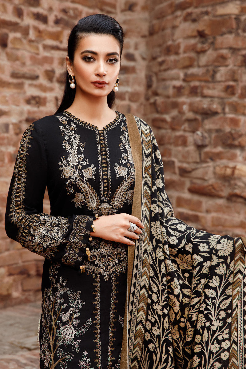 3 Piece - Maria B Dhanak Embroidered Suit with Dhanak Embroidered and Printed Shawl (Unstitched)