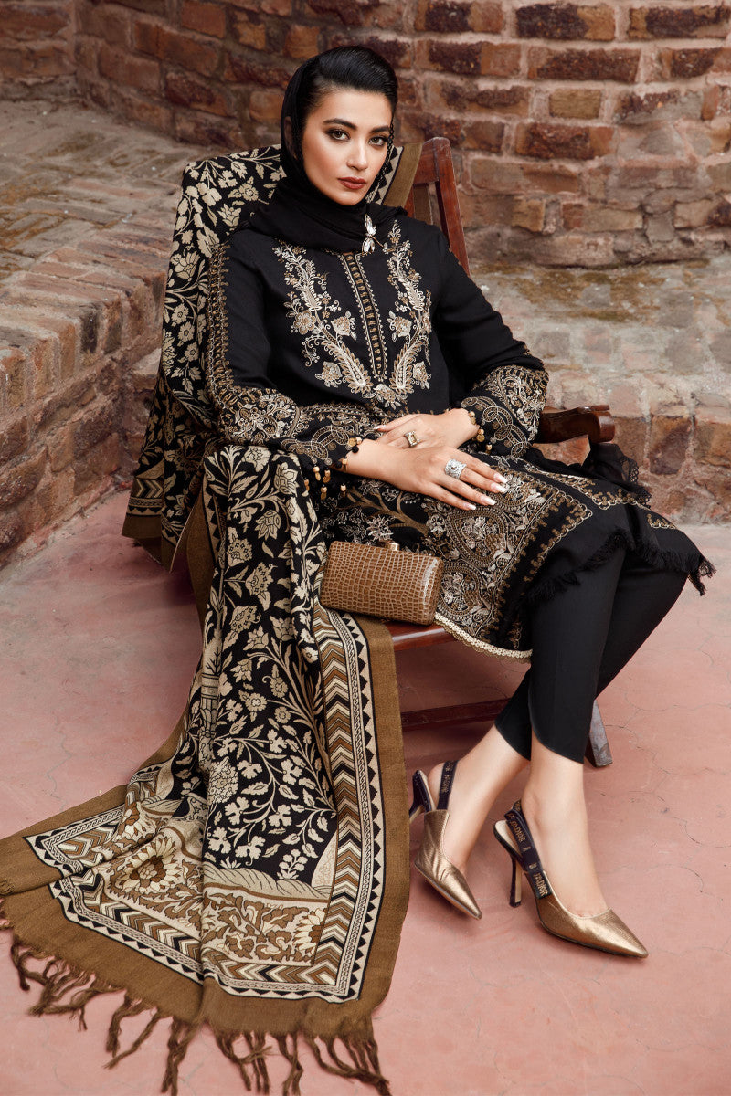 3 Piece - Maria B Dhanak Embroidered Suit with Dhanak Embroidered and Printed Shawl (Unstitched)
