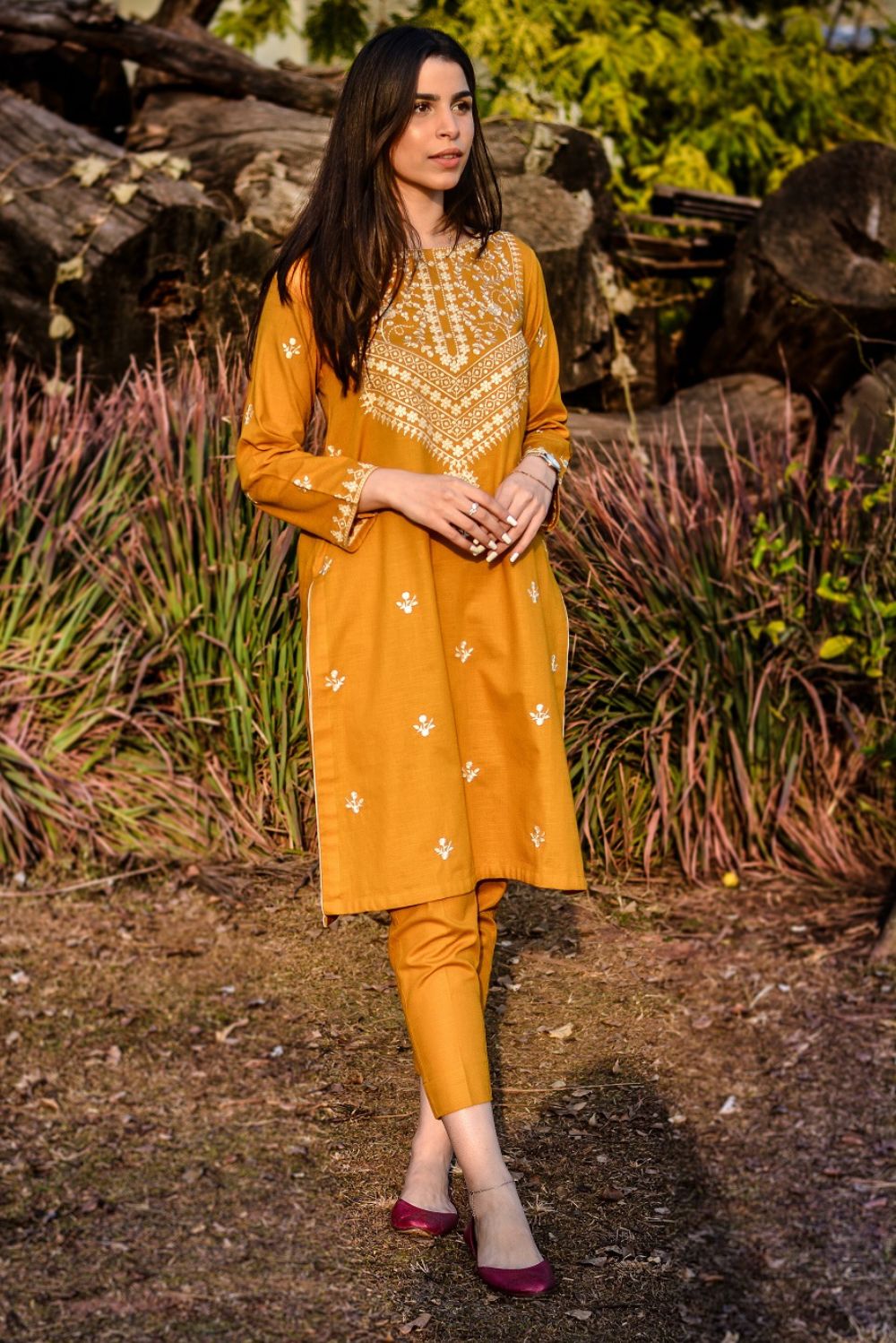 2 Piece - Dhanak Full Heavy Embroidered Suit with Dhanak Embroidered Trouser (Unstitched)