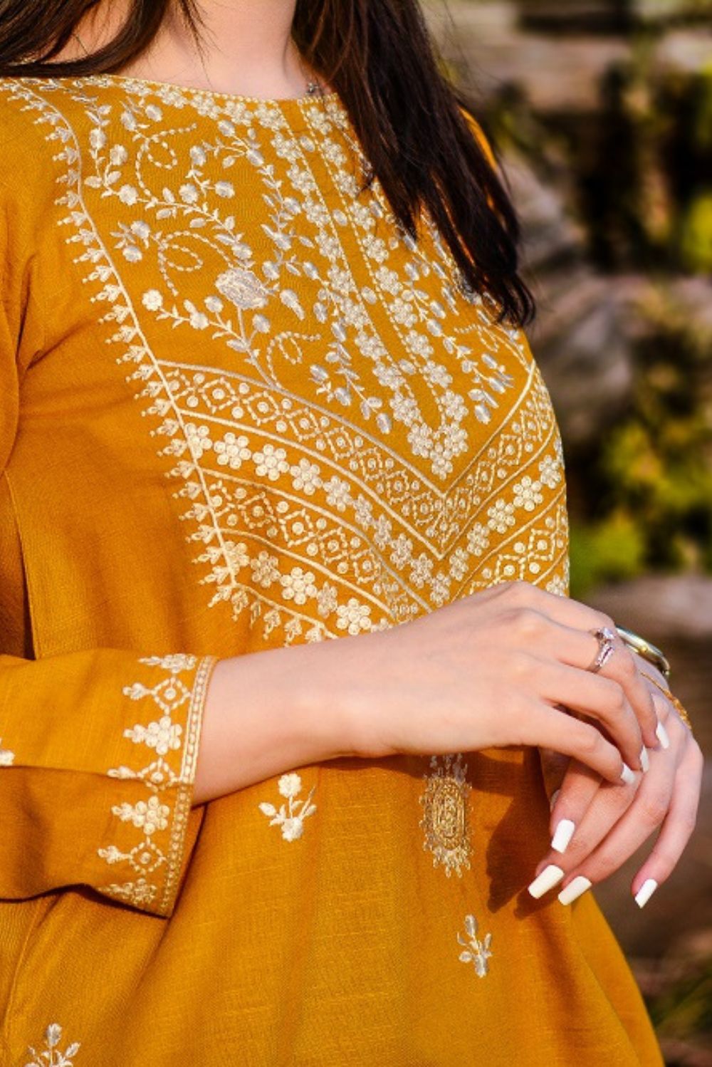 2 Piece - Dhanak Full Heavy Embroidered Suit with Dhanak Embroidered Trouser (Unstitched)