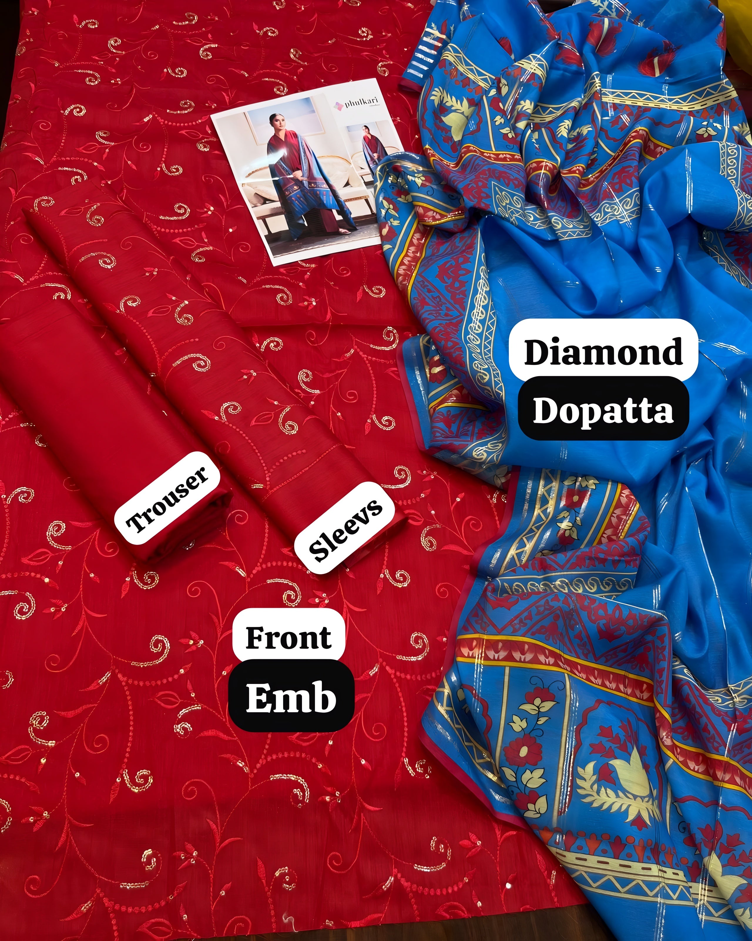 3 Piece - Lawn Full Embroidered Suit with Diamond Duppatta (Unstitched)