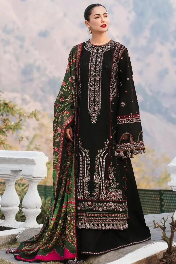 3 Piece - Dhanak Embroidered Suit with Digital Printed Soft Pashmina Wool Shawl (Unstitched)