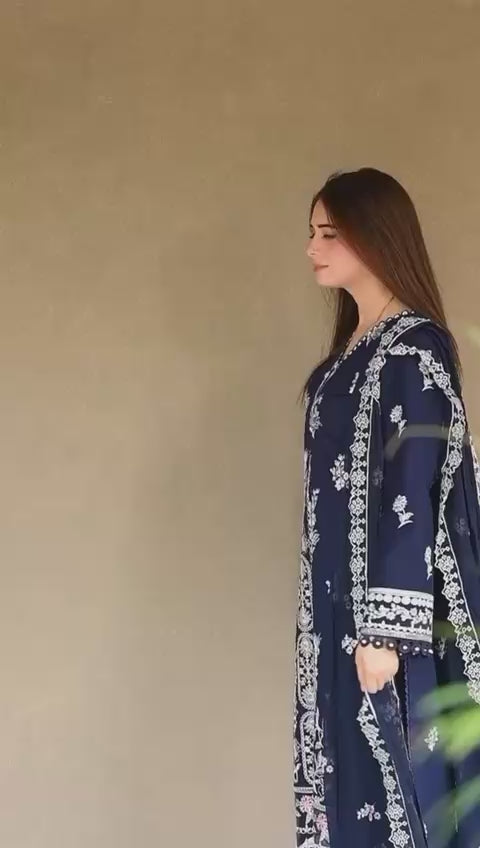 Load video: 3 Piece - Dhanak Embroidered Suit with Dhanak Embroidered Shawl (Unstitched)
