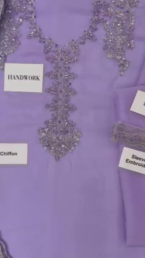 Load video: 3 Piece - Chiffon Full Heavy Embroidered Suit with Heavy Embroidered Chiffon Dupatta (Unstitched)