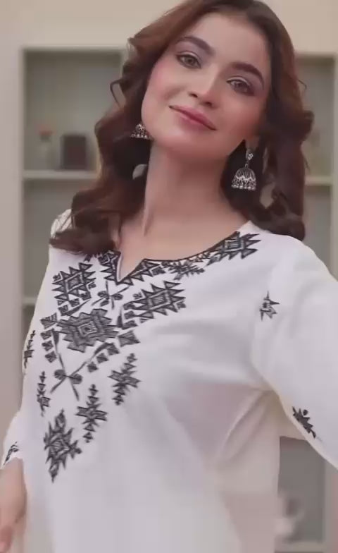 Load video: 3 Piece - Laam Dhanak Full Heavy Embroidered Suit with Dhanak Embroidered Shawl (Unstitched)