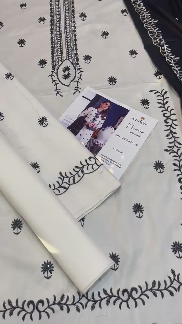 Load video: 3 Piece - Asim Jofa Dhanak Full Heavy Embroidered Suit with Dhanak Embroidered Shawl (Unstitched)