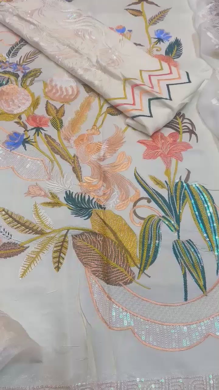 Load video: 3 Piece -Chiffon Embroidered Suit with Embroidered Chiffon Dupatta (Unstitched)