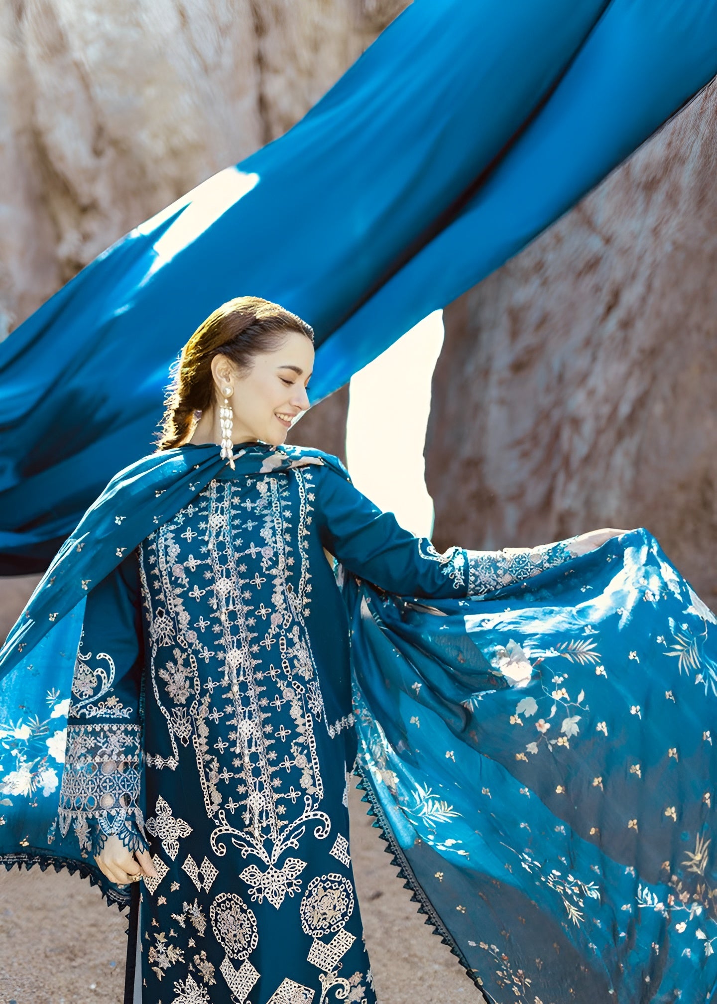 3 Piece - Qalamkar Dhanak Embroidered Suit with Woolen Printed Shawl (Unstitched)