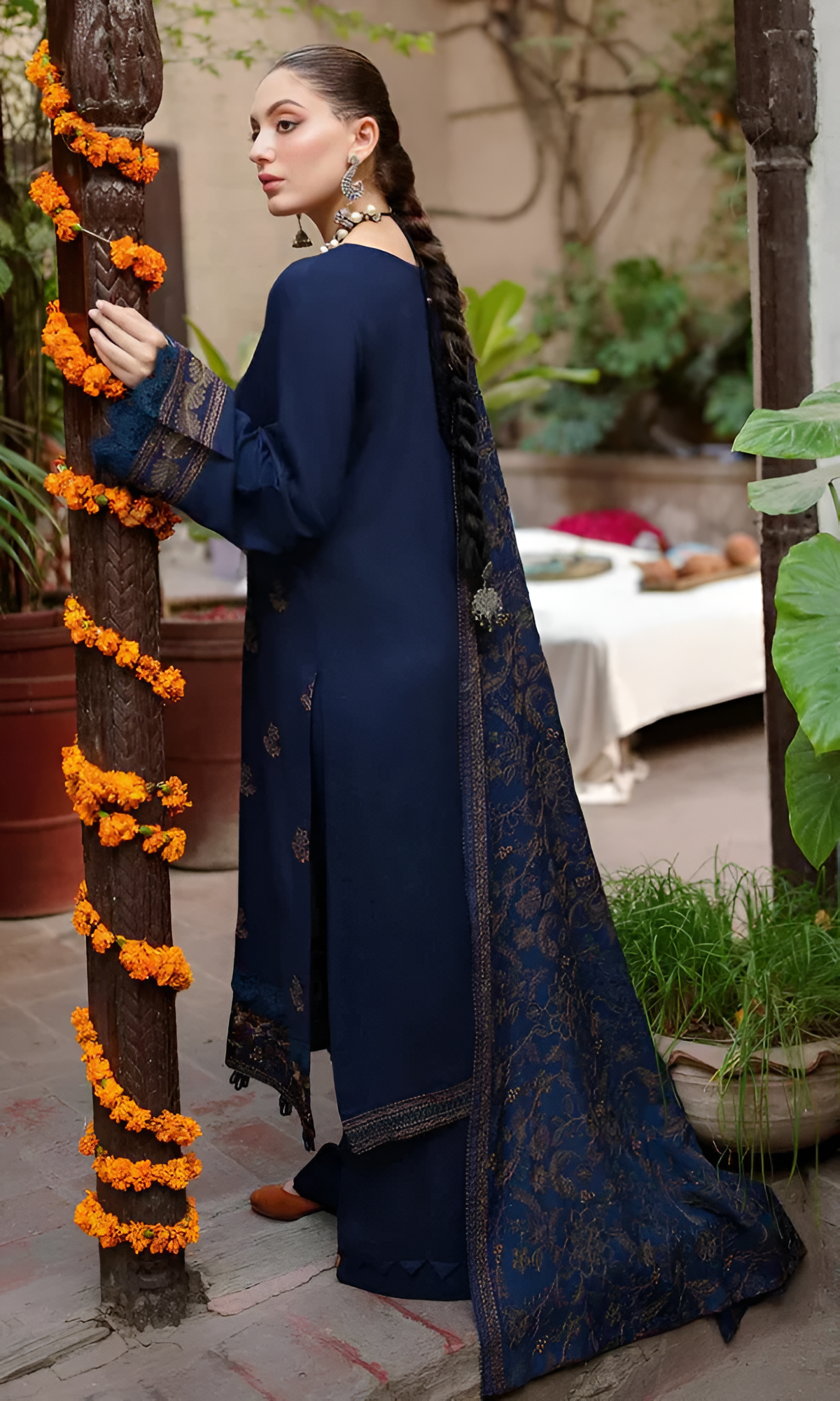 3 Piece - Dhanak Embroidered Suit with Dhanak Heavy Embroidered Shawl (Unstitched)