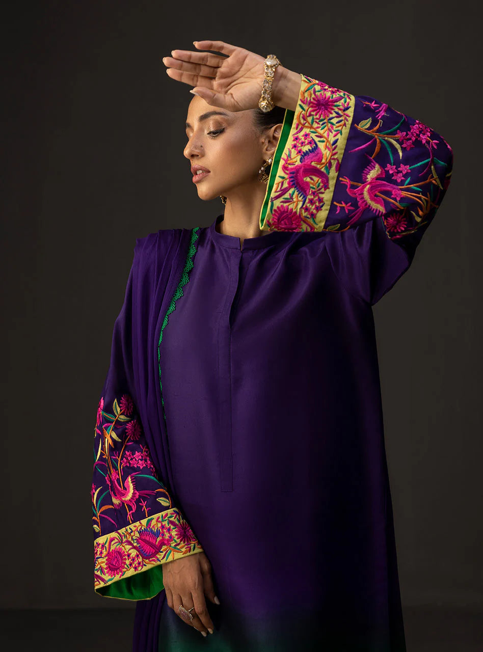 3 Piece - Silk  Digital Printed Shamooz Silk  Suit with Digital Printed Silk Dupatta (Unstitched)