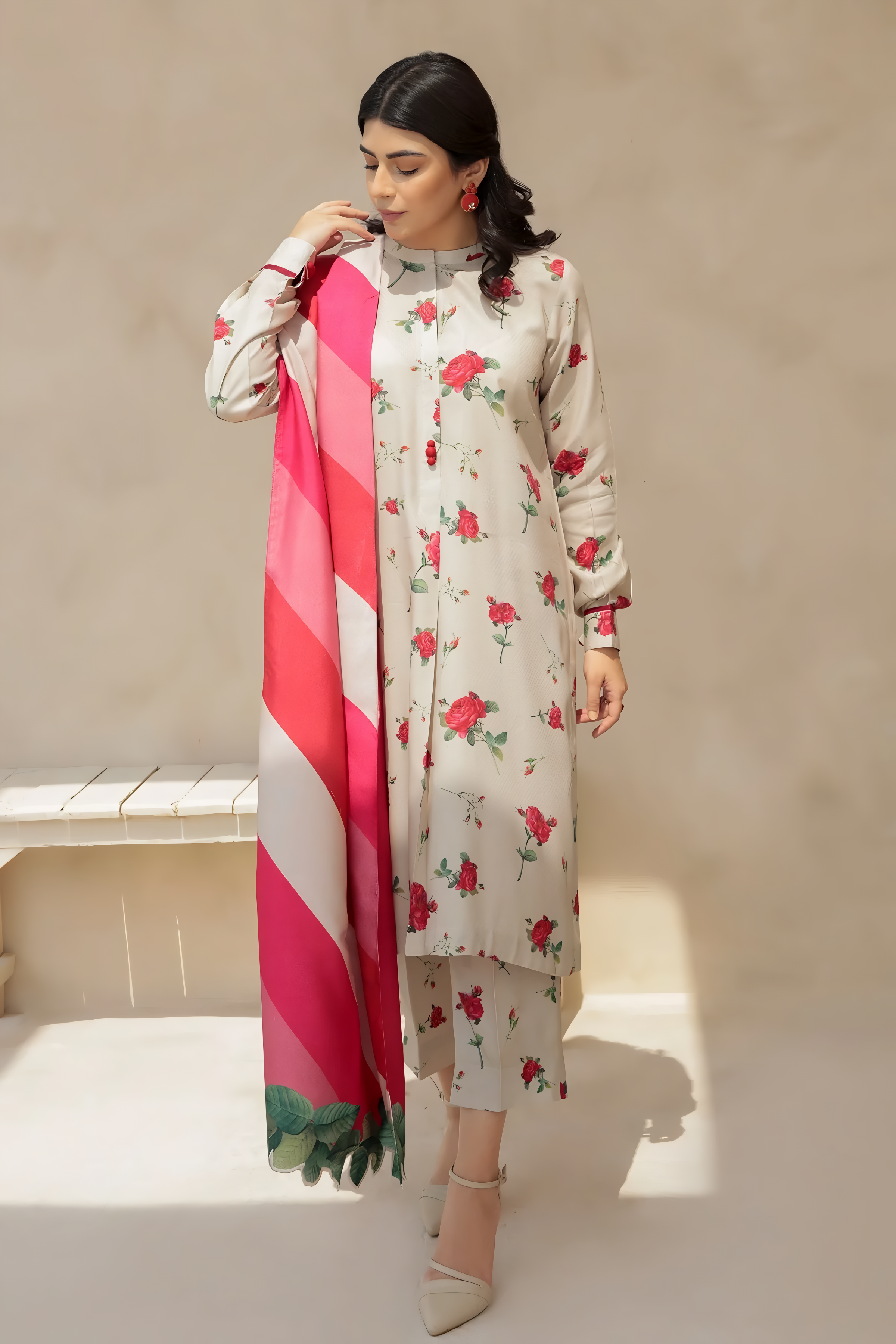 3 Piece - Digital Printed Lawn Suit with Monar Silk Duppatta (Unstitched)