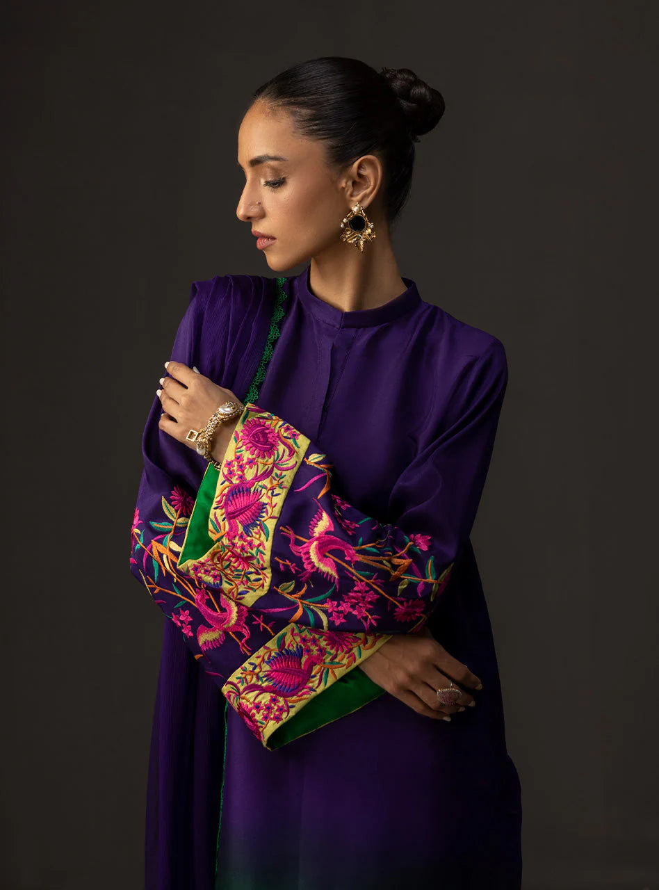 3 Piece - Silk  Digital Printed Shamooz Silk  Suit with Digital Printed Silk Dupatta (Unstitched)