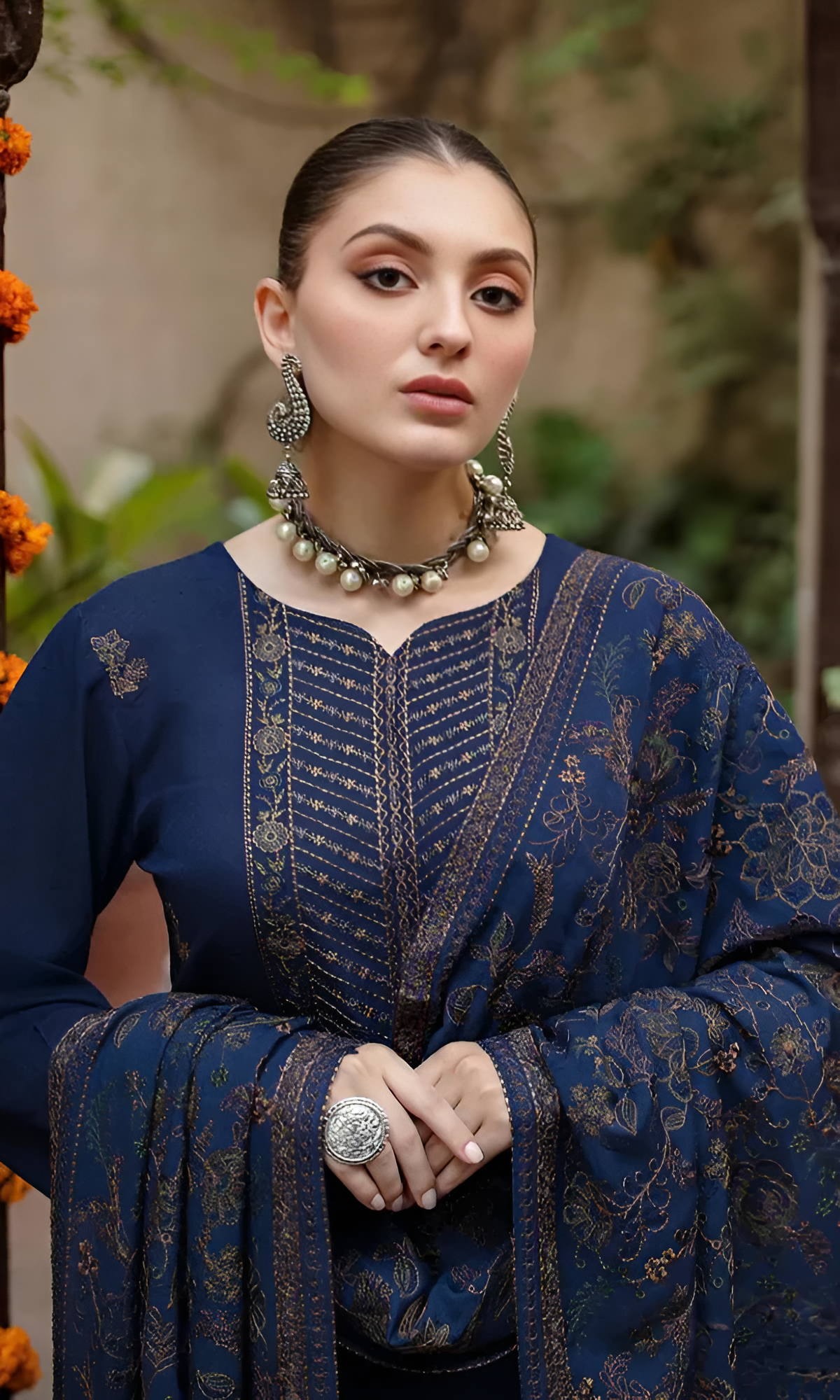 3 Piece - Dhanak Embroidered Suit with Dhanak Heavy Embroidered Shawl (Unstitched)