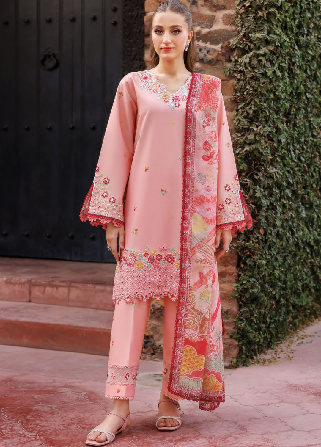 3 Piece - Dhanak Full Heavy Embroidered Suit with Digital Print Wool Shawl (Unstitched)