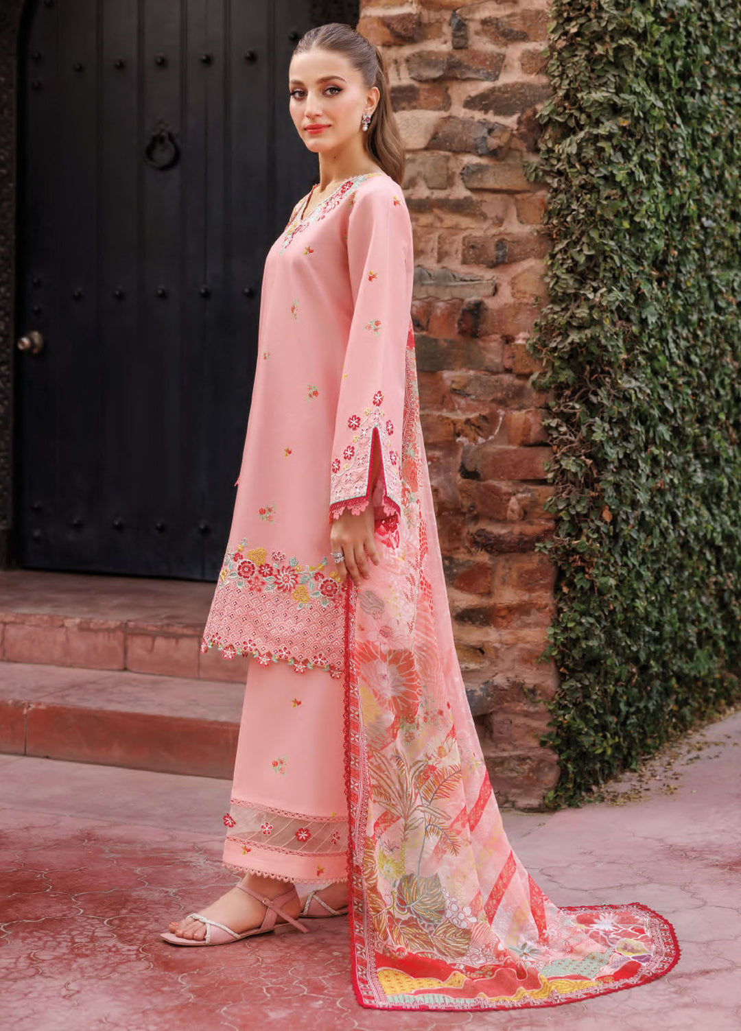 3 Piece - Dhanak Full Heavy Embroidered Suit with Digital Print Wool Shawl (Unstitched)