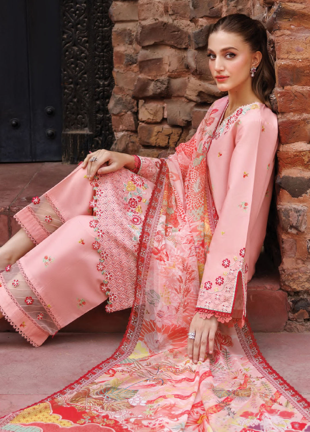 3 Piece - Dhanak Full Heavy Embroidered Suit with Digital Print Wool Shawl (Unstitched)