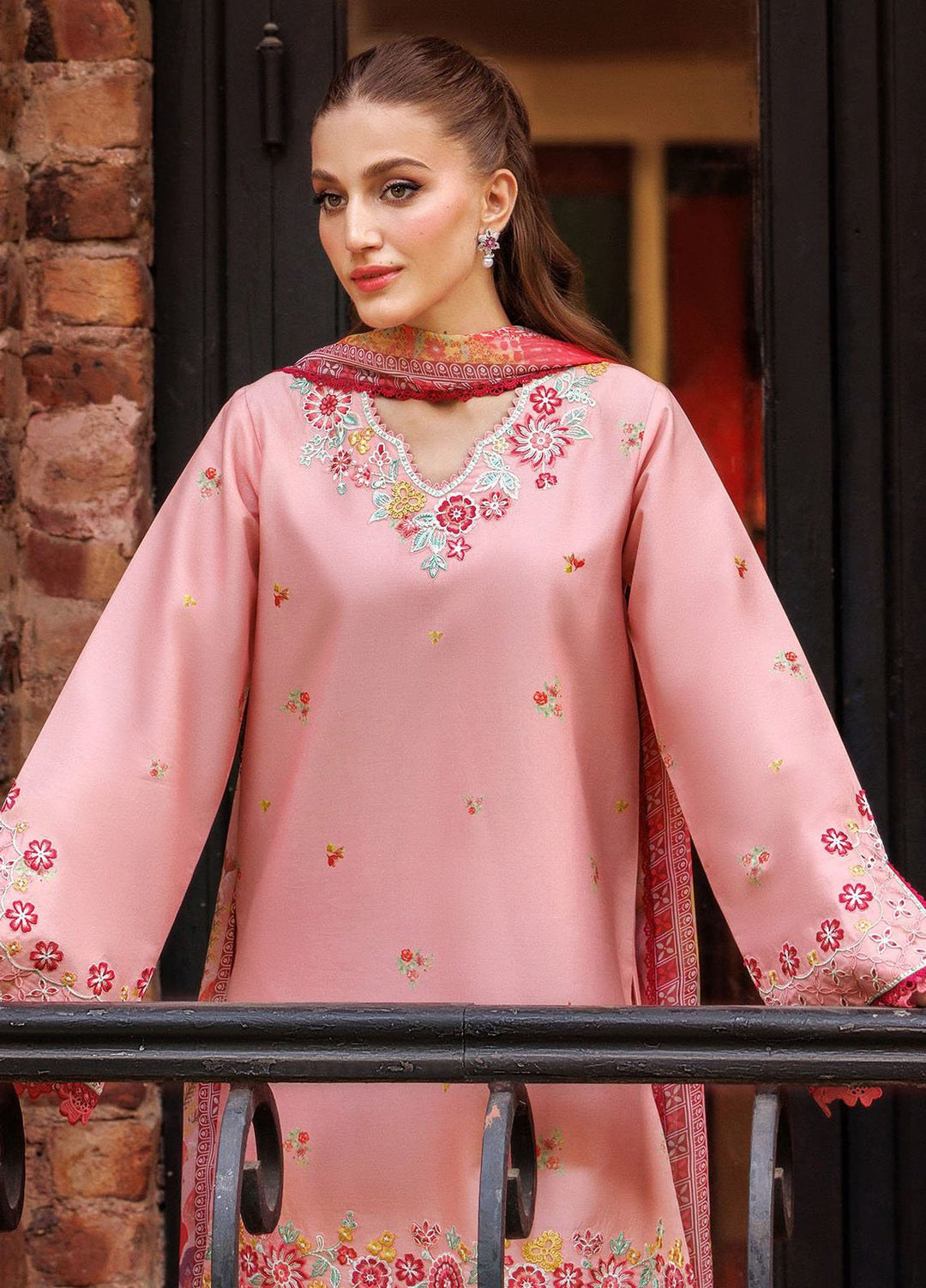 3 Piece - Dhanak Full Heavy Embroidered Suit with Digital Print Wool Shawl (Unstitched)