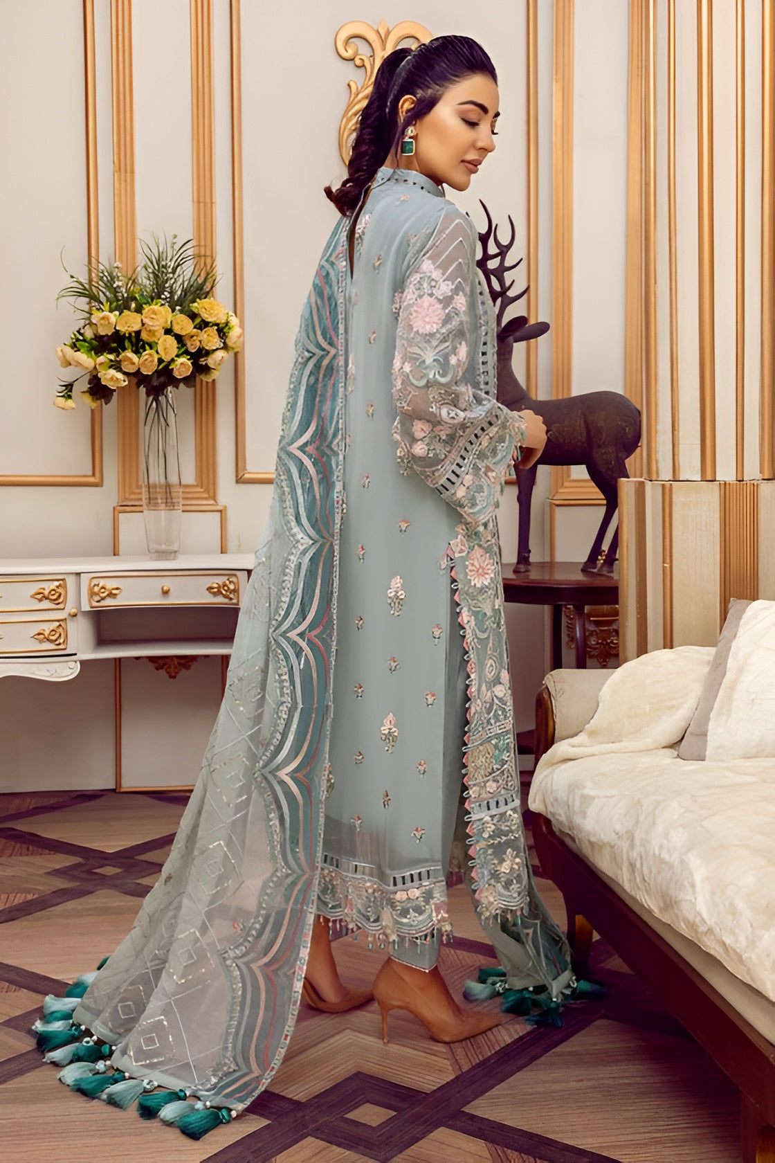 3 Piece - Chiffon Full Heavy Embroidered Suit with Chiffon Embroidered Duppatta (Unstitched)
