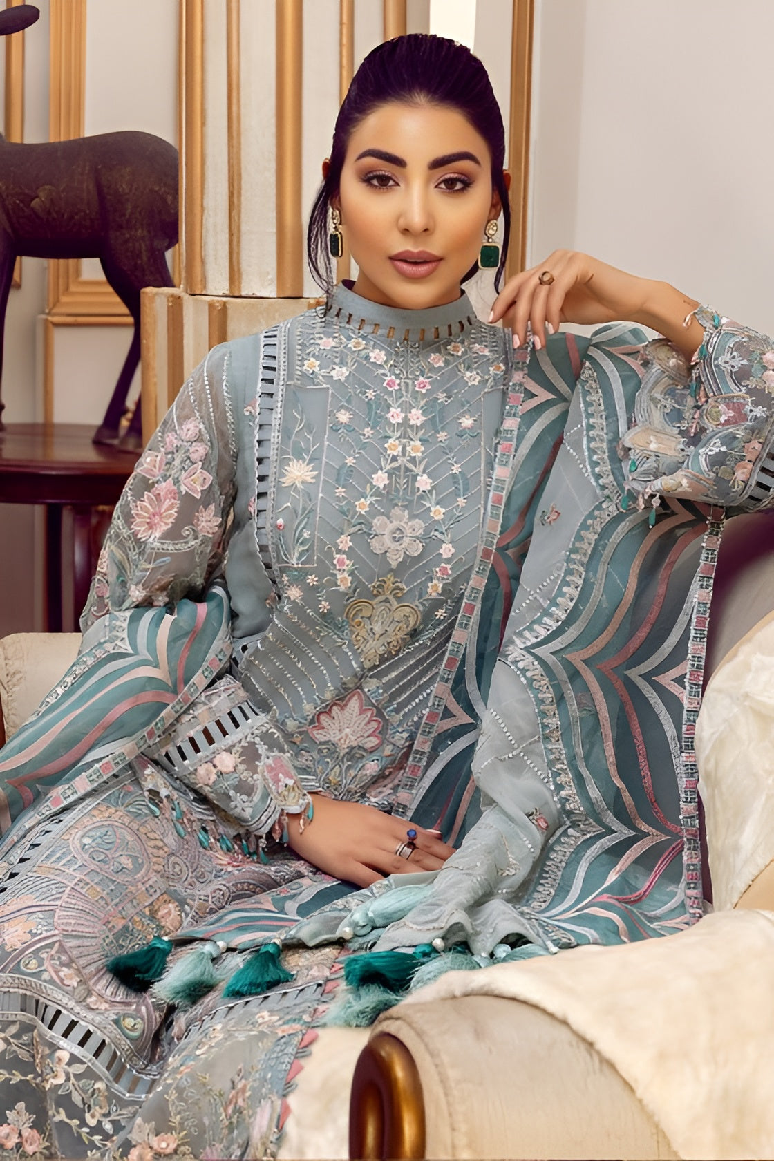 3 Piece - Chiffon Full Heavy Embroidered Suit with Chiffon Embroidered Duppatta (Unstitched)