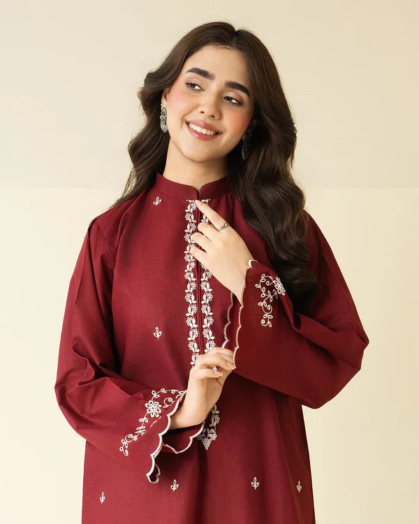 2 Piece - Dhanak Embroidered Suit with Dhanak Embroidered Trouser (Unstitched)