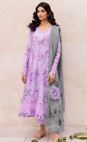 3 Piece - Iznik Printed Lawn Embroidered+ Chikenkari Suit with Printed Chiffon Duppatta (Unstitched)