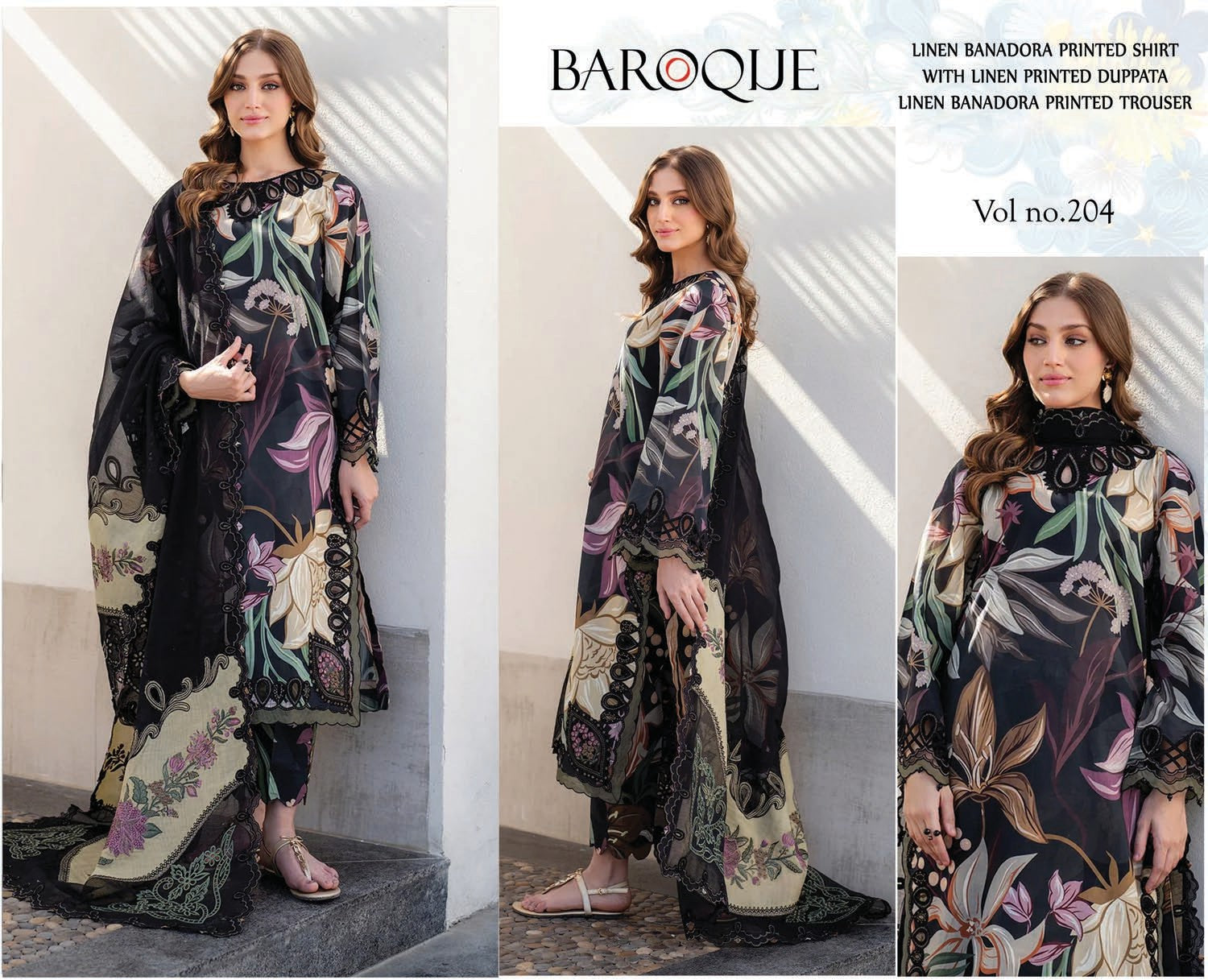3 Piece - Baroque BanaDora Printed Linen Suit with Linen Duppatta (Unstitched)